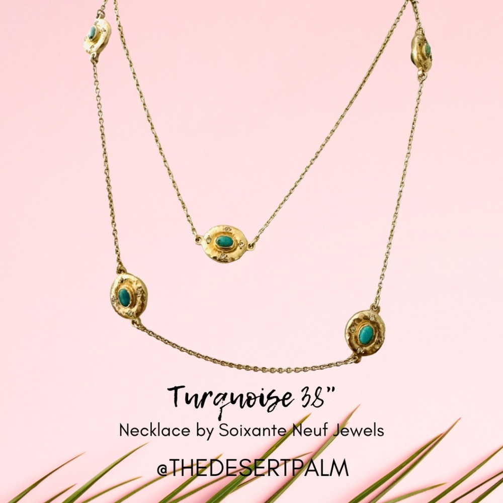 Soixante Neuf Jewels Turquoise Long Necklace 38" | Gold